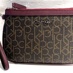 Calvin Klein Zip Wristlet Logo Jacquard Brown